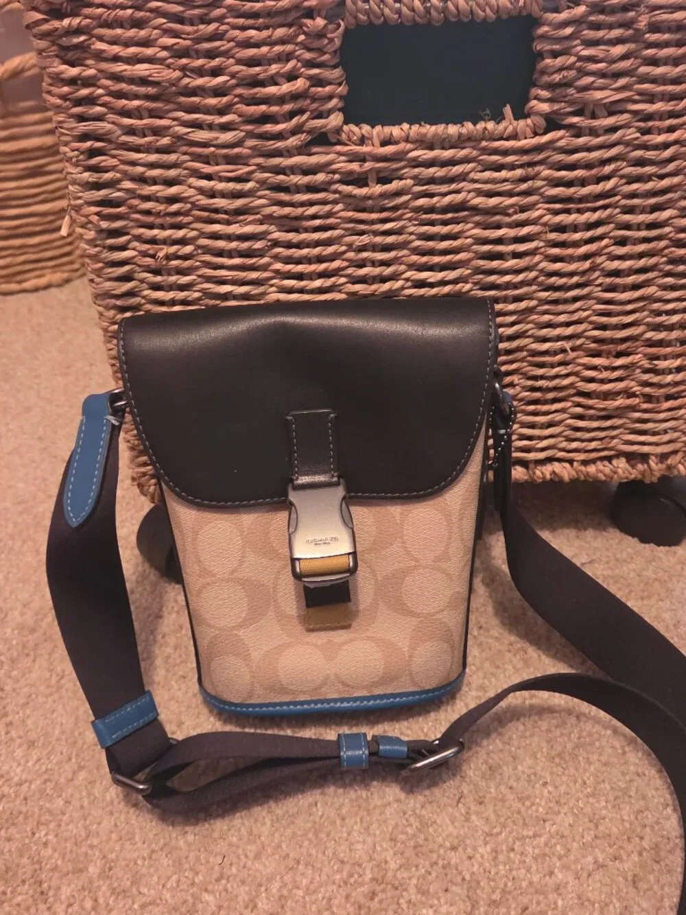 NWOT Khaki Blue & Black Coach Crossbody Bag